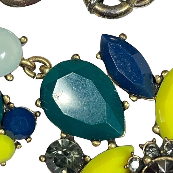 J Crew Dark Teal Yellow Rhinestone Opalescent Cabochon 19 3/4" Necklace - Picture 4 of 10